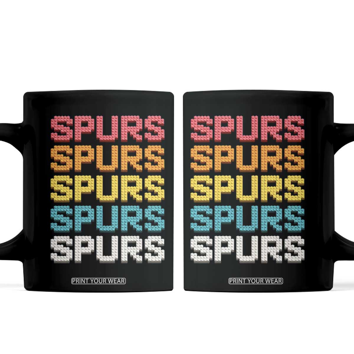 Retro Stacked Block Spurs Name Colorful Toy Brick Coffee Mug for Sports Fan