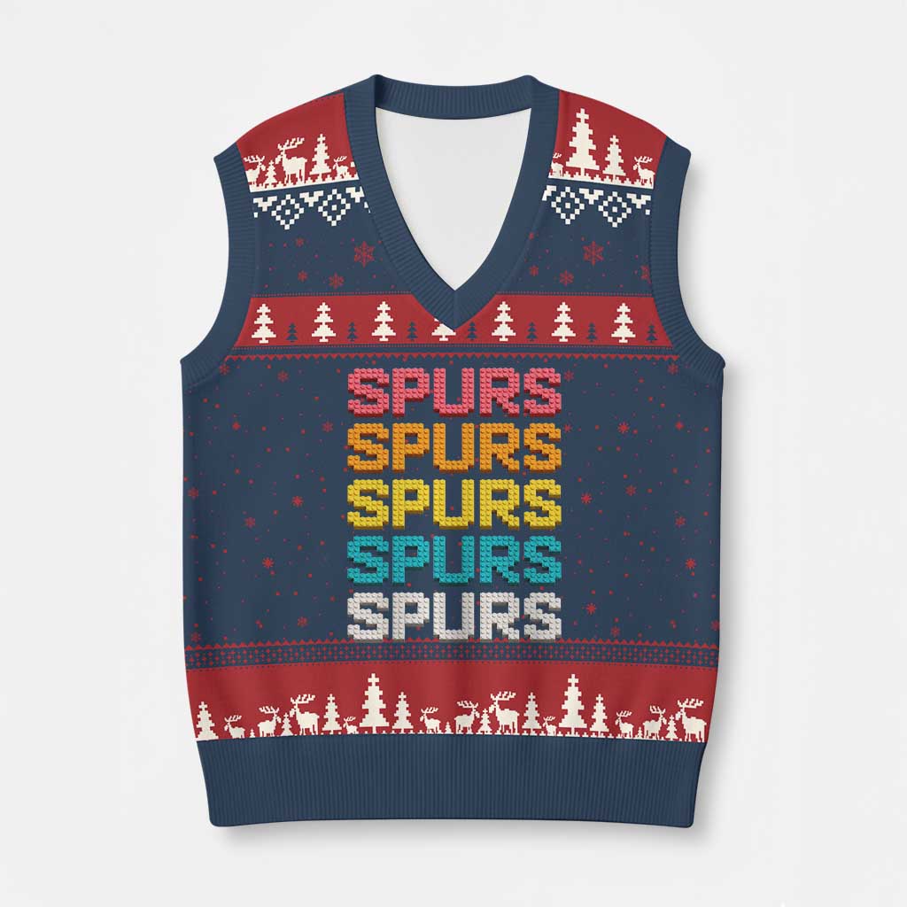 Retro Stacked Block Spurs Name Colorful Toy Brick V-Neck Knit Sweater Vest for Sports Fan TS02 Navy Red Print Your Wear