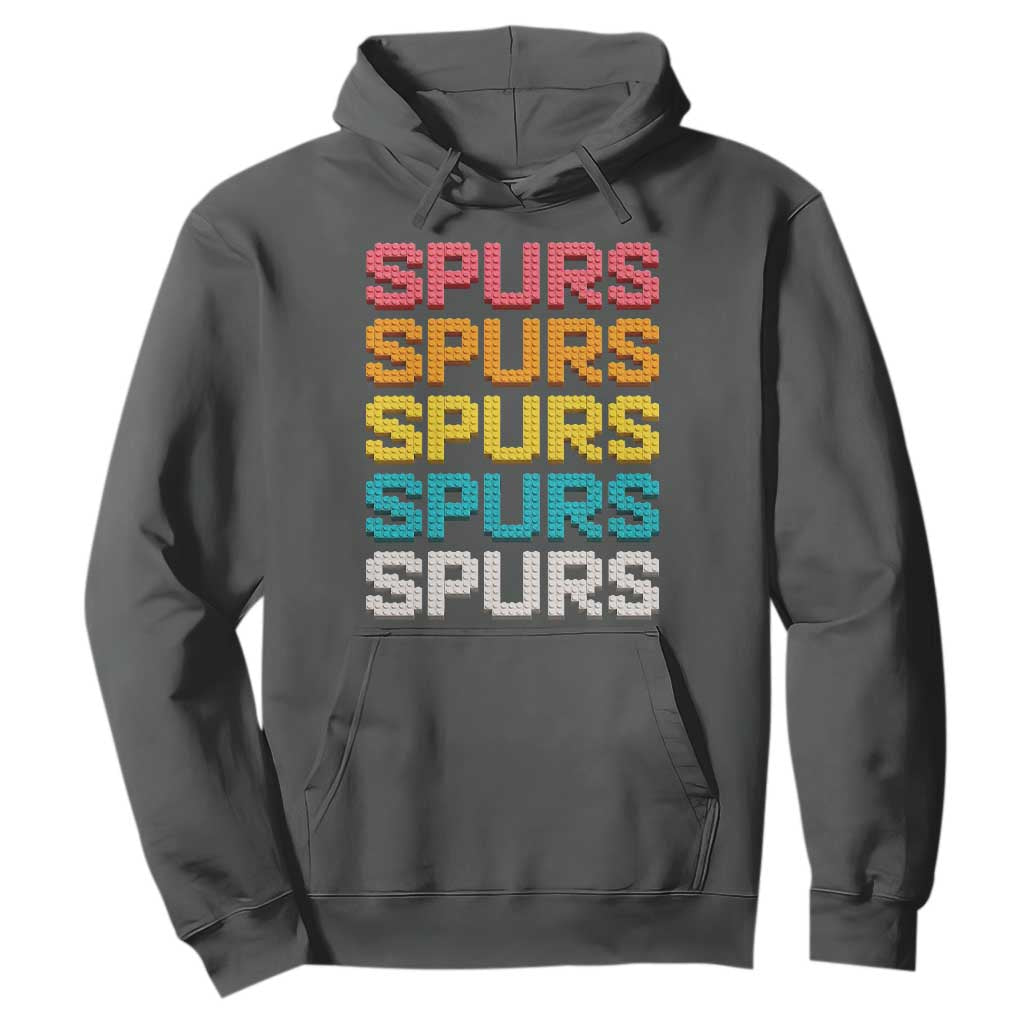 Retro Stacked Block Spurs Name Colorful Toy Brick Hoodie for Sports Fan TS02 Dark Heather Print Your Wear