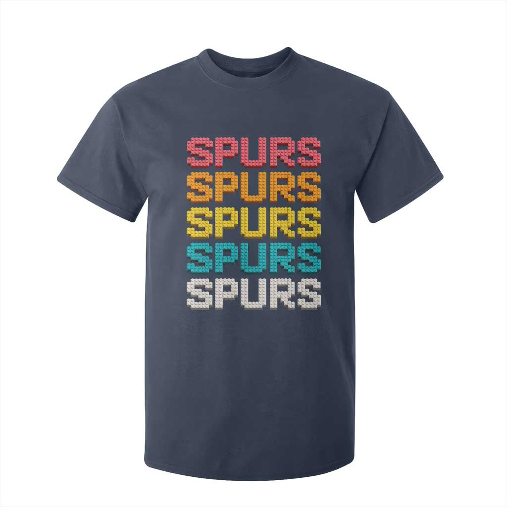 Retro Stacked Block Spurs Name Colorful Toy Brick T Shirt For Kid for Sports Fan TS02 Navy Print Your Wear