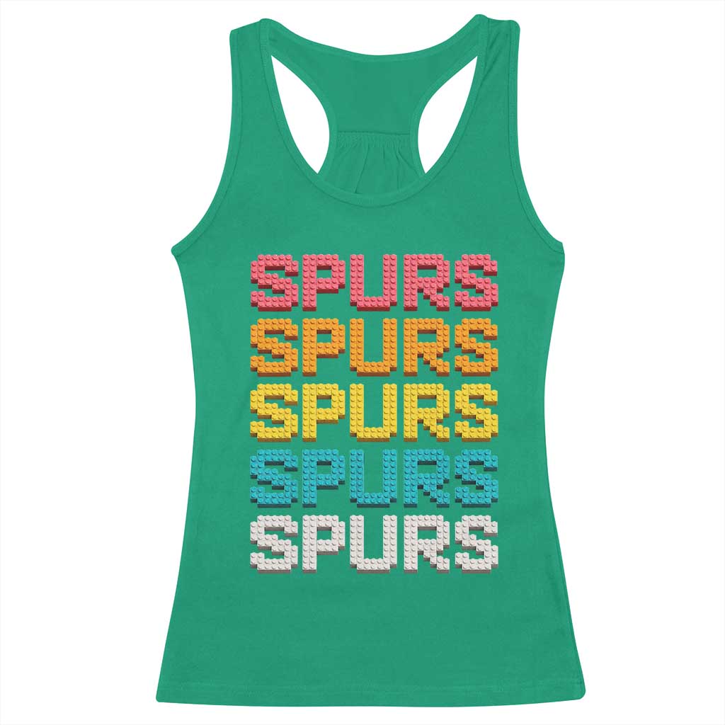 Retro Stacked Block Spurs Name Colorful Toy Brick Racerback Tank Top for Sports Fan TS02 Irish Green Print Your Wear