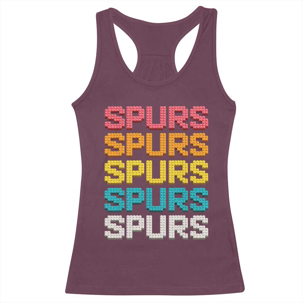 Retro Stacked Block Spurs Name Colorful Toy Brick Racerback Tank Top for Sports Fan TS02 Maroon Print Your Wear