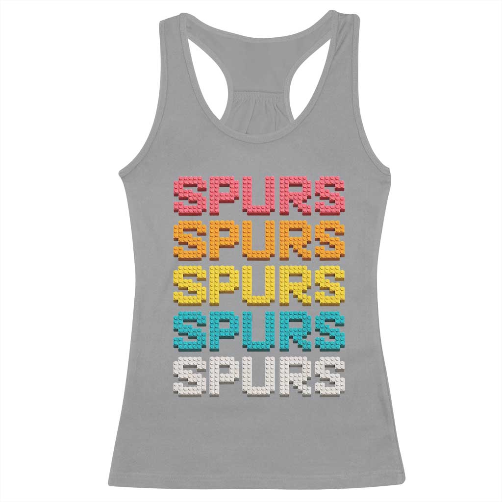 Retro Stacked Block Spurs Name Colorful Toy Brick Racerback Tank Top for Sports Fan TS02 Sport Gray Print Your Wear
