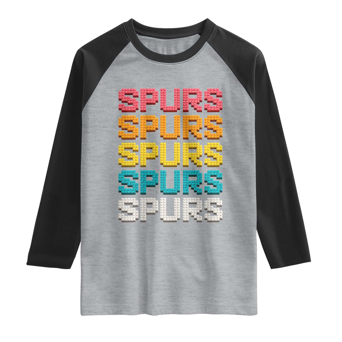 Retro Stacked Block Spurs Name Colorful Toy Brick Raglan Shirt for Sports Fan TS02 Heather Gray Black Print Your Wear