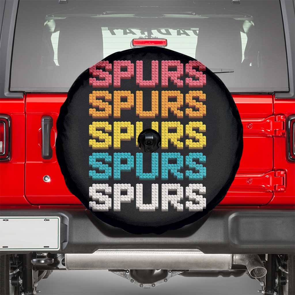 Retro Stacked Block Spurs Name Colorful Toy Brick Spare Tire Cover for Sports Fan TS02 Black Print Your Wear