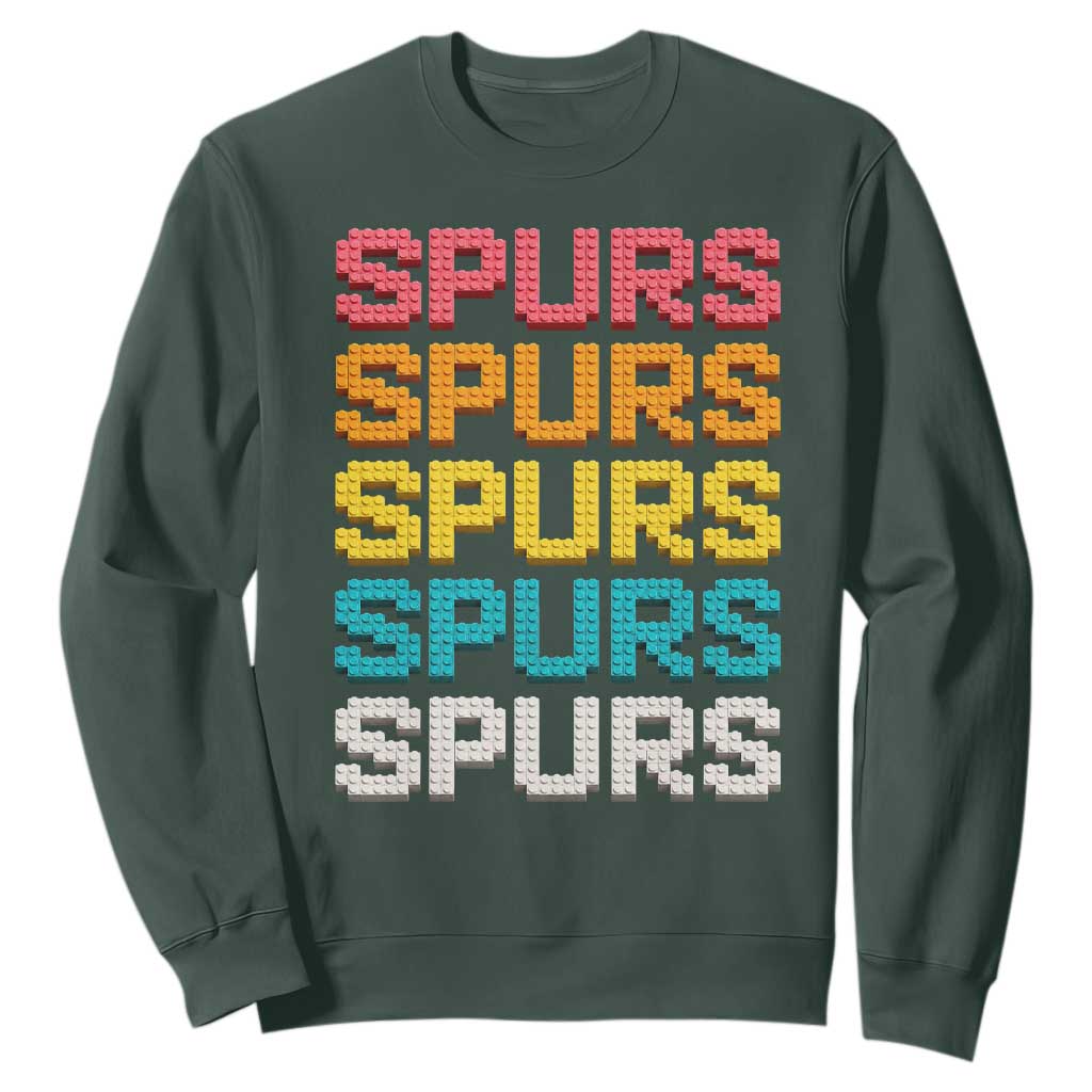 Retro Stacked Block Spurs Name Colorful Toy Brick Sweatshirt for Sports Fan TS02 Dark Forest Green Print Your Wear