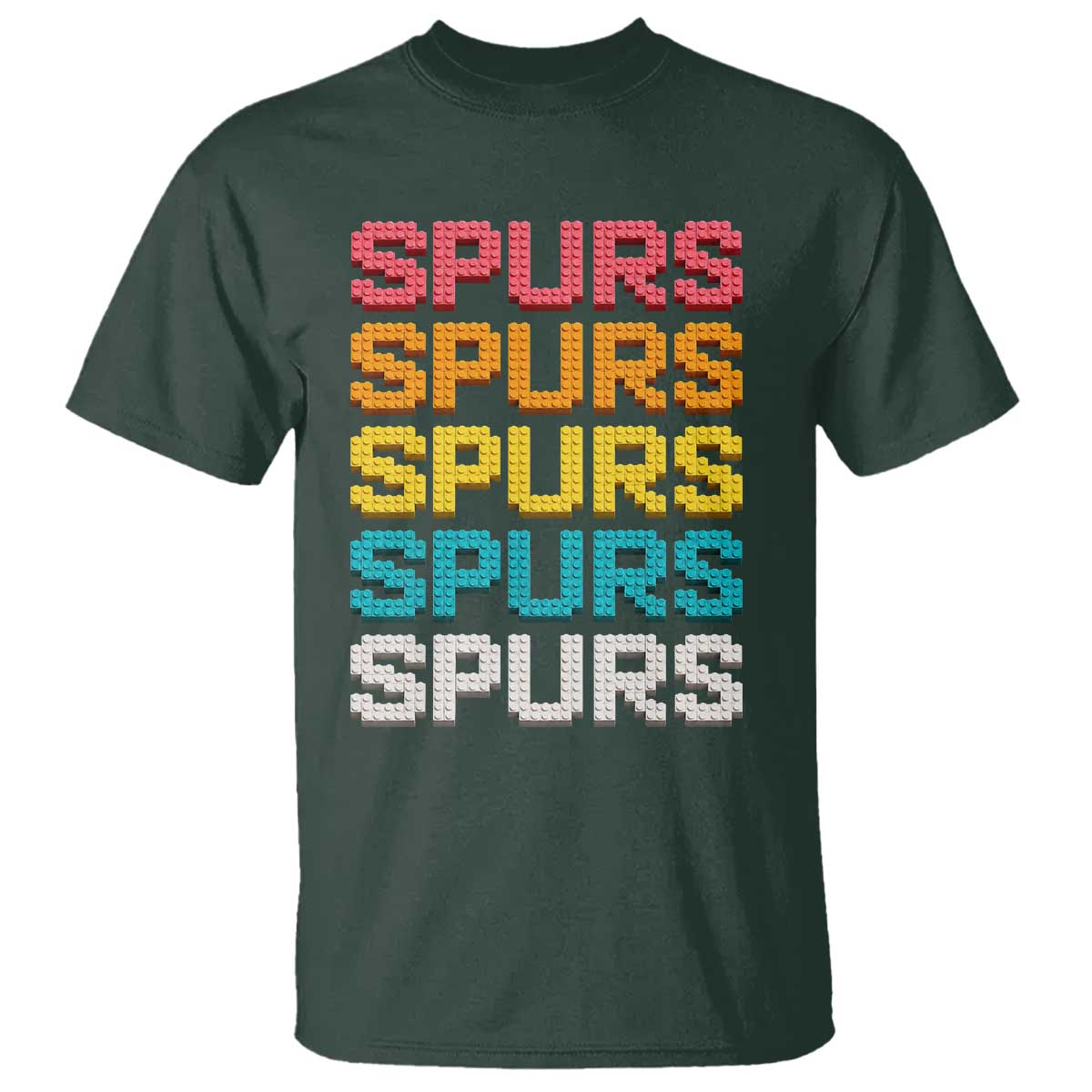 Retro Stacked Block Spurs Name Colorful Toy Brick T Shirt for Sports Fan TS02 Dark Forest Green Print Your Wear