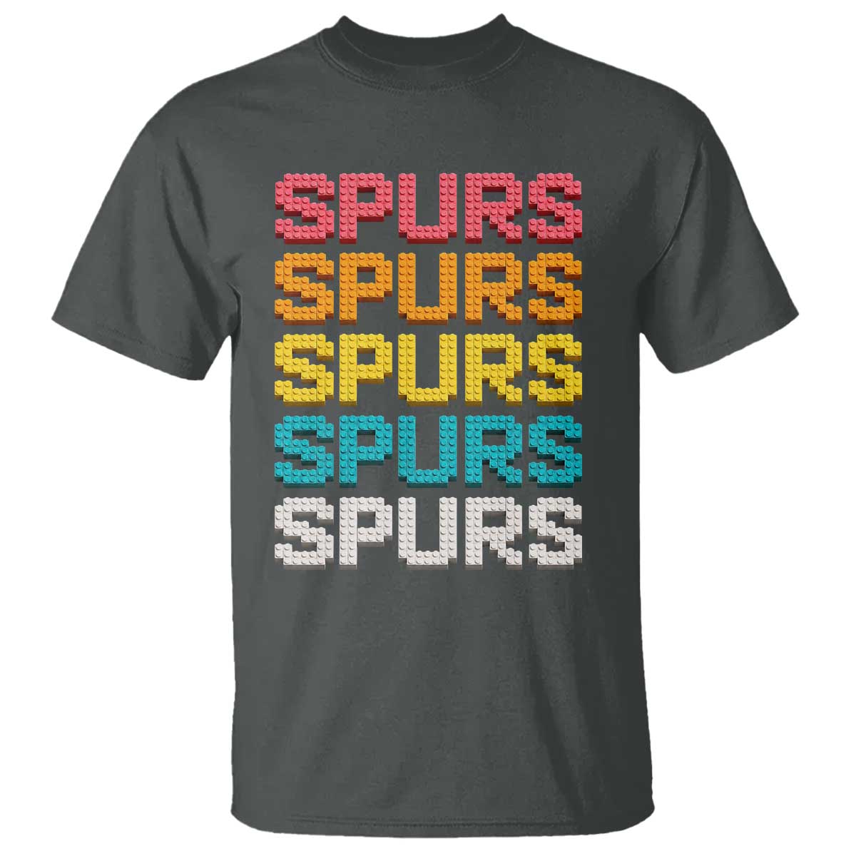 Retro Stacked Block Spurs Name Colorful Toy Brick T Shirt for Sports Fan TS02 Dark Heather Print Your Wear