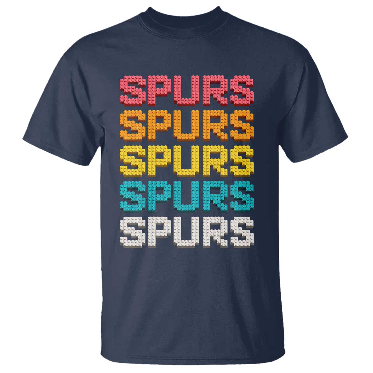 Retro Stacked Block Spurs Name Colorful Toy Brick T Shirt for Sports Fan TS02 Navy Print Your Wear