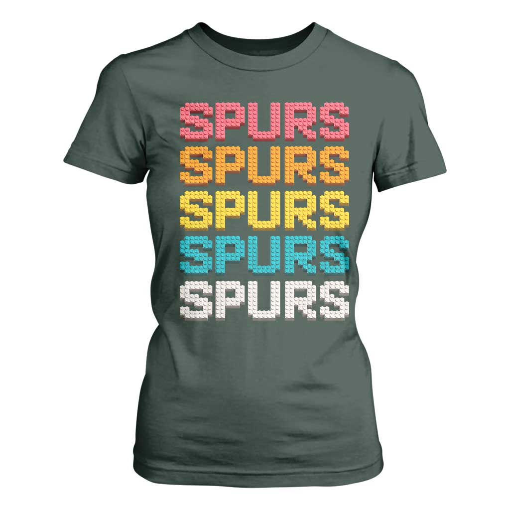 Retro Stacked Block Spurs Name Colorful Toy Brick T Shirt For Women for Sports Fan TS02 Dark Forest Green Print Your Wear