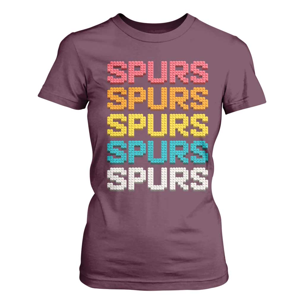 Retro Stacked Block Spurs Name Colorful Toy Brick T Shirt For Women for Sports Fan TS02 Maroon Print Your Wear