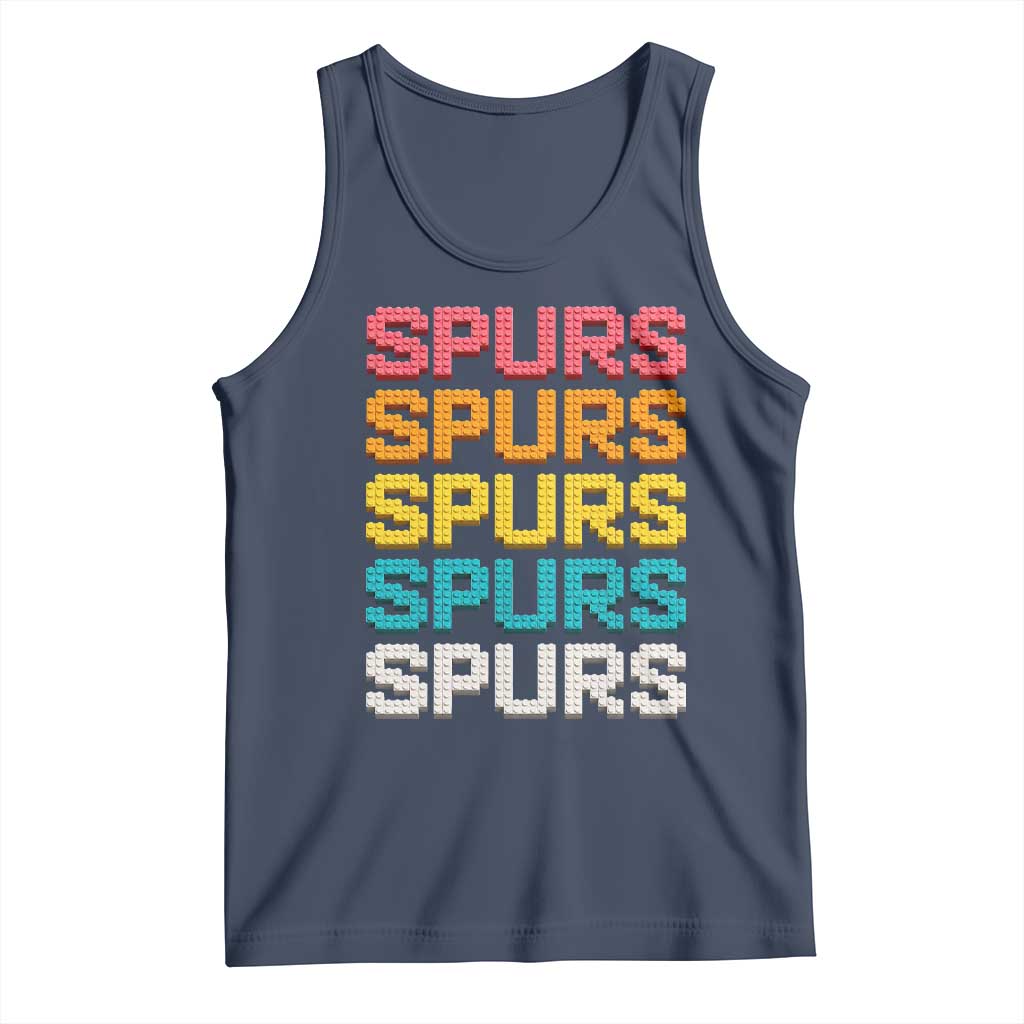 Retro Stacked Block Spurs Name Colorful Toy Brick Tank Top for Sports Fan TS02 Navy Print Your Wear