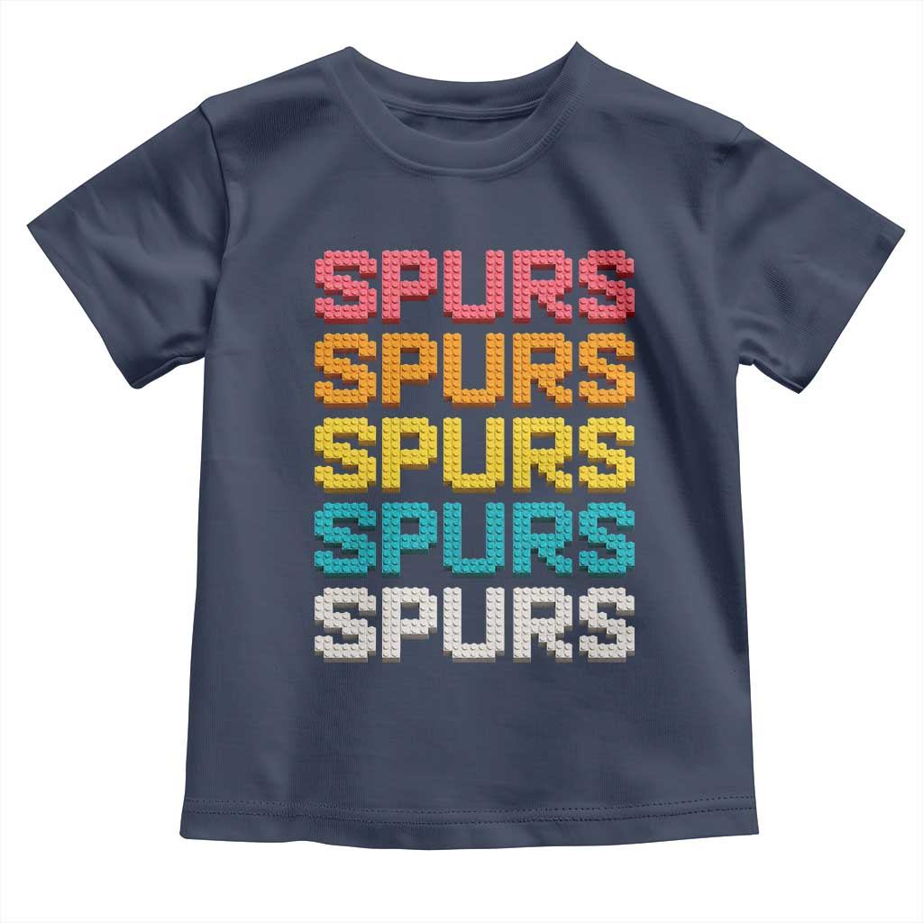 Retro Stacked Block Spurs Name Colorful Toy Brick Toddler T Shirt for Sports Fan TS02 Navy Print Your Wear