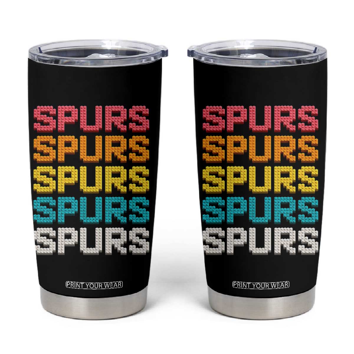 Retro Stacked Block Spurs Name Colorful Toy Brick Tumbler Cup for Sports Fan TS02 Black Print Your Wear