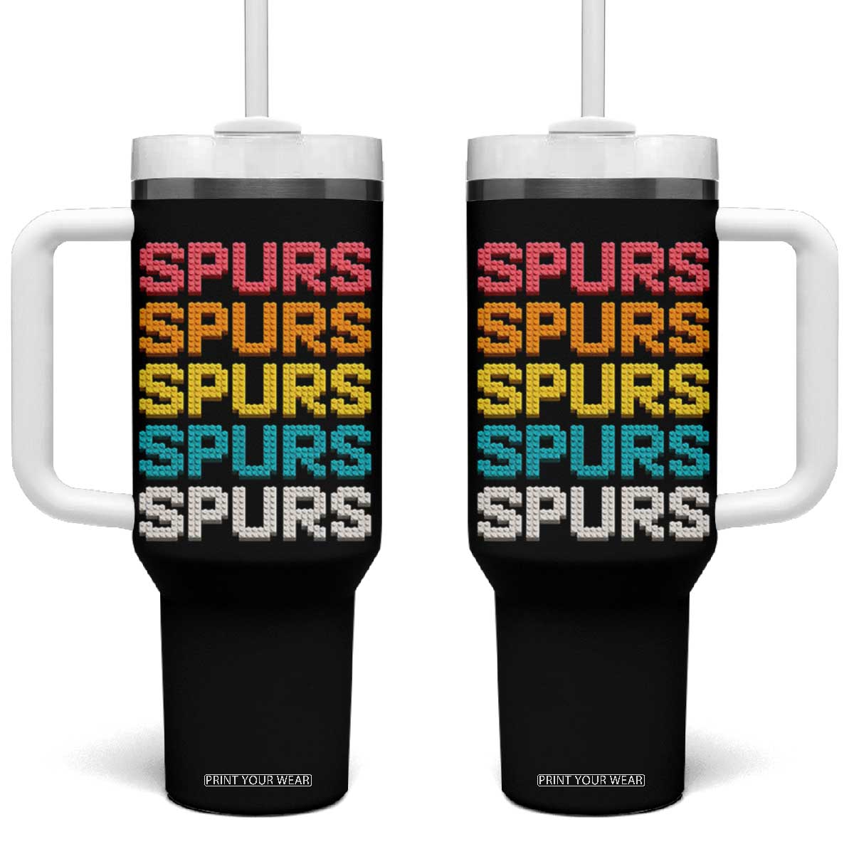 Retro Stacked Block Spurs Name Colorful Toy Brick Tumbler With Handle for Sports Fan TS02 One Size: 40 oz Black Print Your Wear