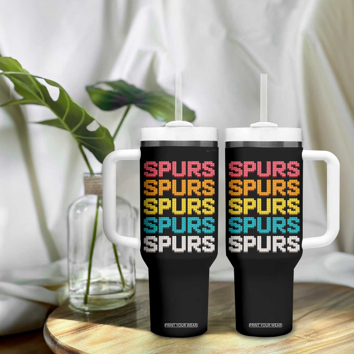 Retro Stacked Block Spurs Name Colorful Toy Brick Tumbler With Handle for Sports Fan TS02 Print Your Wear
