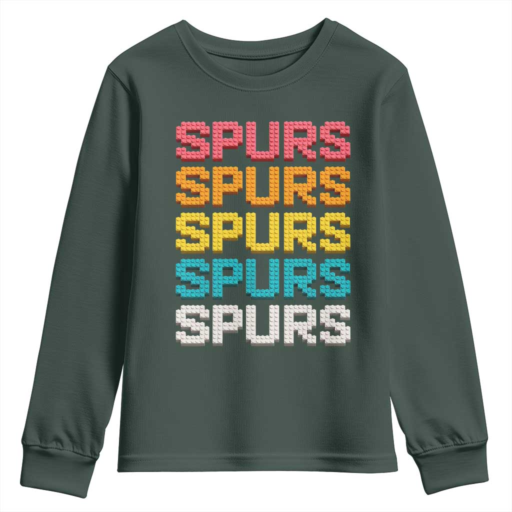 Retro Stacked Block Spurs Name Colorful Toy Brick Youth Sweatshirt for Sports Fan TS02 Dark Forest Green Print Your Wear