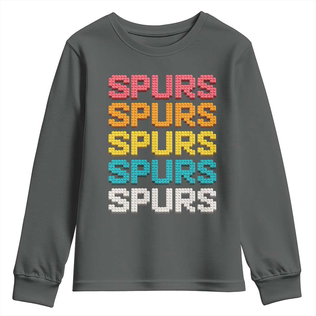 Retro Stacked Block Spurs Name Colorful Toy Brick Youth Sweatshirt for Sports Fan TS02 Dark Heather Print Your Wear