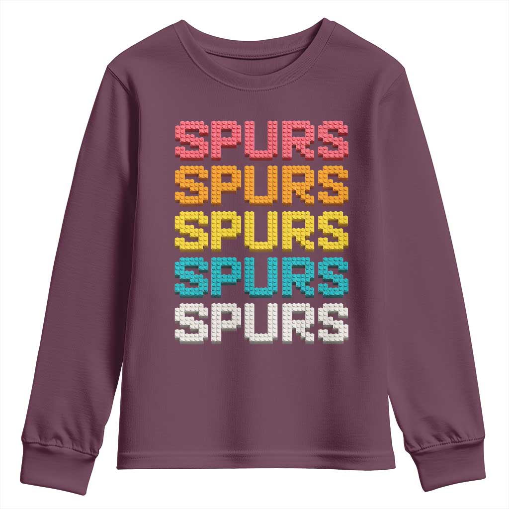 Retro Stacked Block Spurs Name Colorful Toy Brick Youth Sweatshirt for Sports Fan TS02 Maroon Print Your Wear
