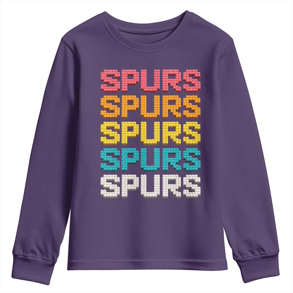 Retro Stacked Block Spurs Name Colorful Toy Brick Youth Sweatshirt for Sports Fan TS02 Purple Print Your Wear