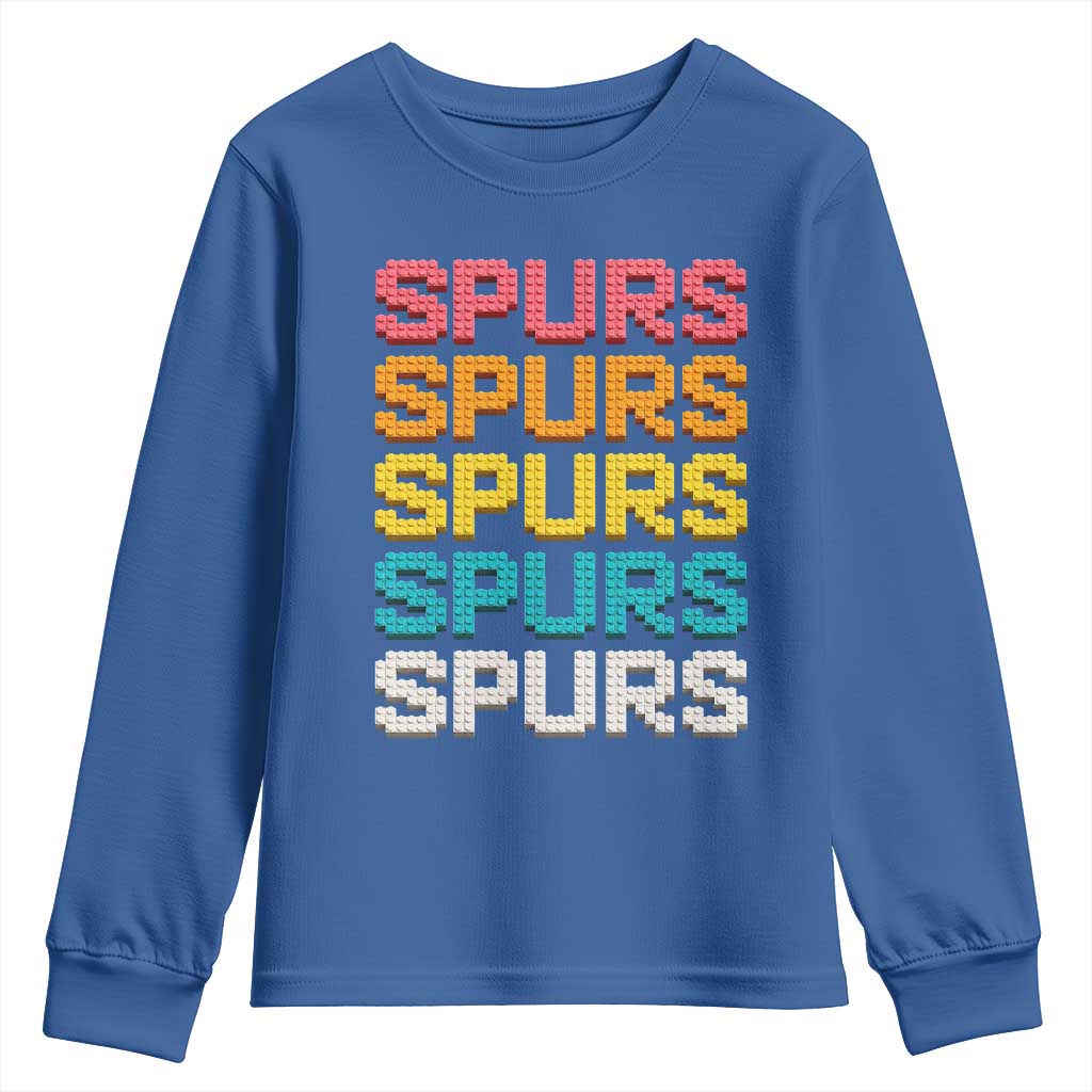 Retro Stacked Block Spurs Name Colorful Toy Brick Youth Sweatshirt for Sports Fan TS02 Royal Blue Print Your Wear