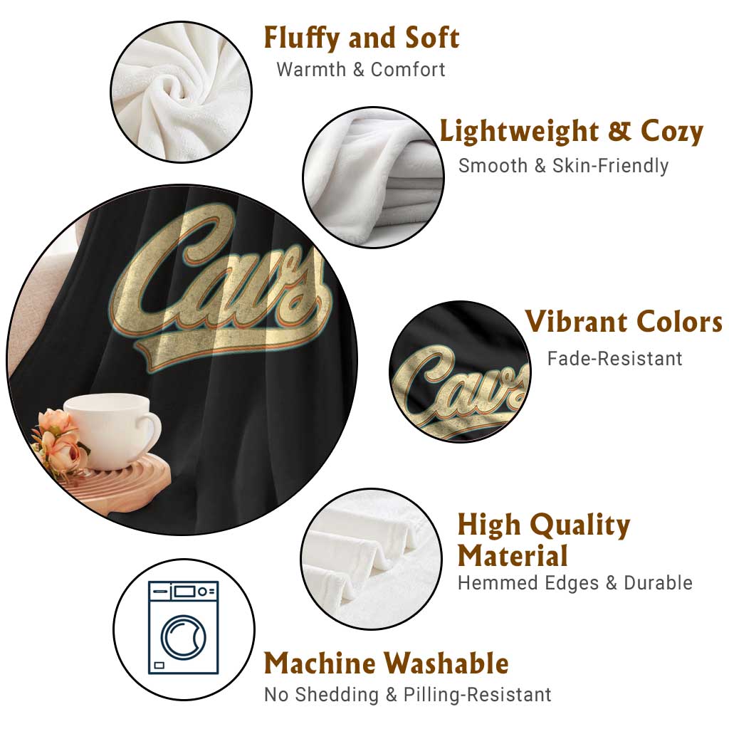 Vintage Cavs Name Script Throw Blanket for Sports Fan