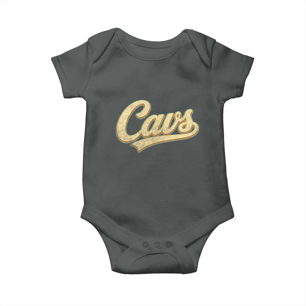 Vintage Cavs Name Script Baby Onesie for Sports Fan TS02 Dark Heather Print Your Wear