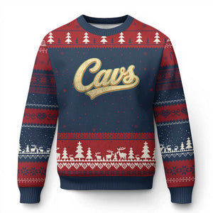 Vintage Cavs Name Script Ugly Christmas Sweater for Sports Fan TS02 Navy Red Print Your Wear