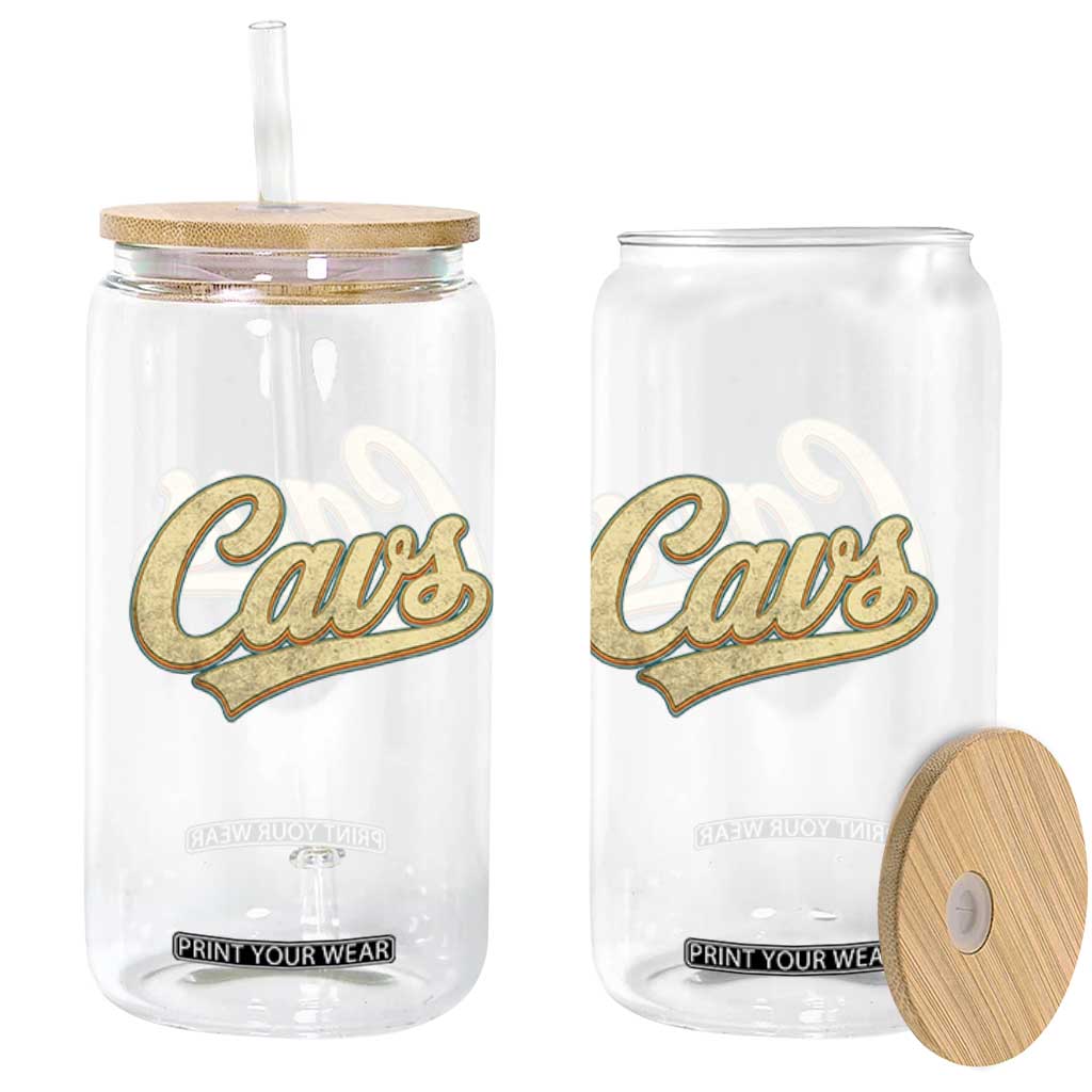 Vintage Cavs Name Script Glass Can for Sports Fan