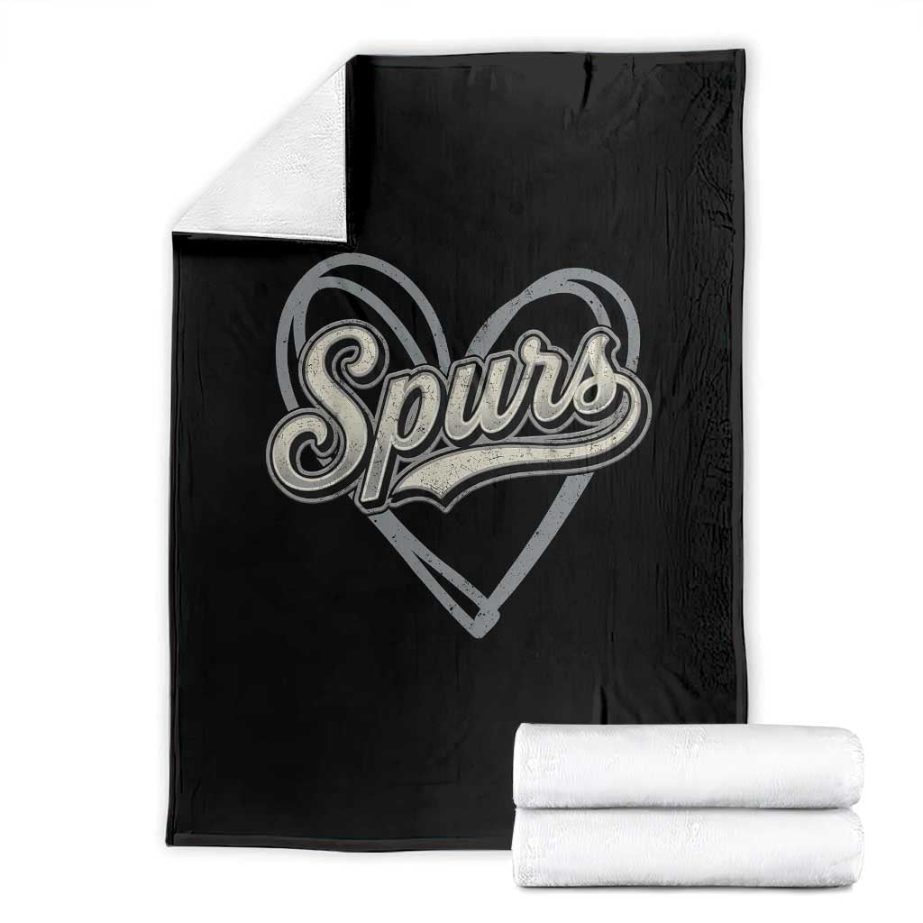 Vintage Spurs Name Script Heart Throw Blanket for Sports Fan TS02 Black Print Your Wear