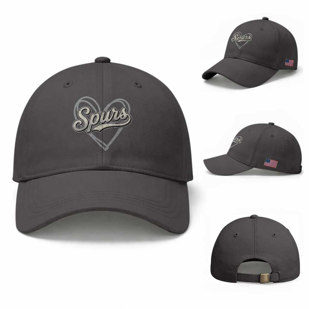 Vintage Spurs Name Script Heart Baseball Cap for Sports Fan TS02 Baseball Cap Universal Fit Dark Gray Print Your Wear