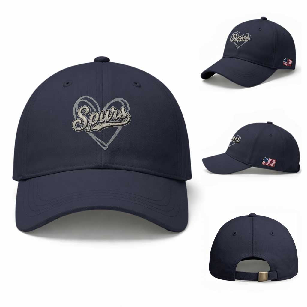 Vintage Spurs Name Script Heart Baseball Cap for Sports Fan TS02 Baseball Cap Universal Fit Navy Print Your Wear