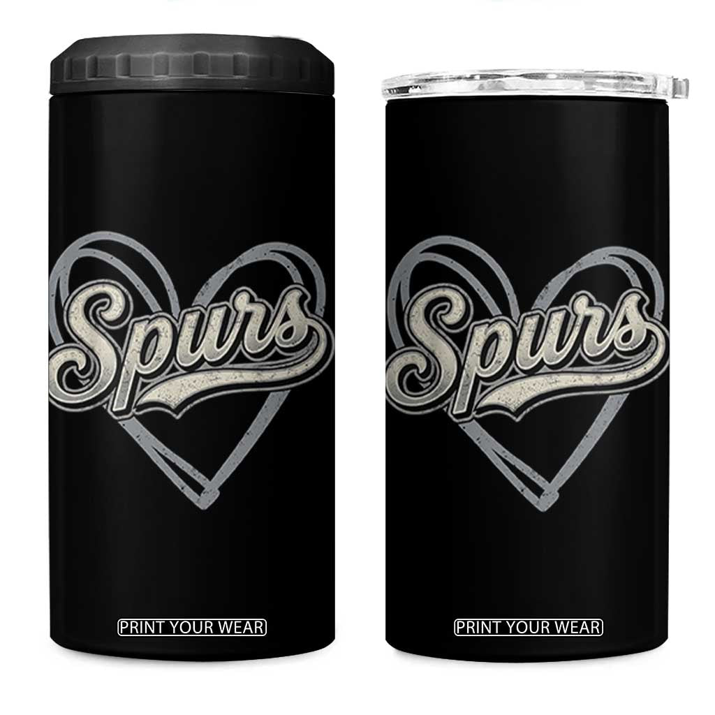 Vintage Spurs Name Script Heart 4 in 1 Can Cooler Tumbler for Sports Fan TS02 One Size: 16 oz Black Print Your Wear