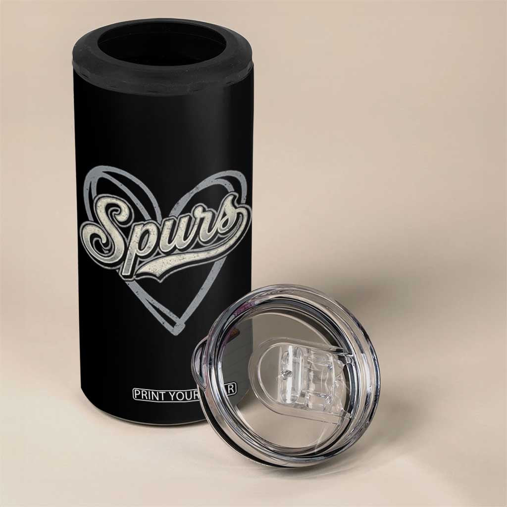 Vintage Spurs Name Script Heart 4 in 1 Can Cooler Tumbler for Sports Fan TS02 Print Your Wear
