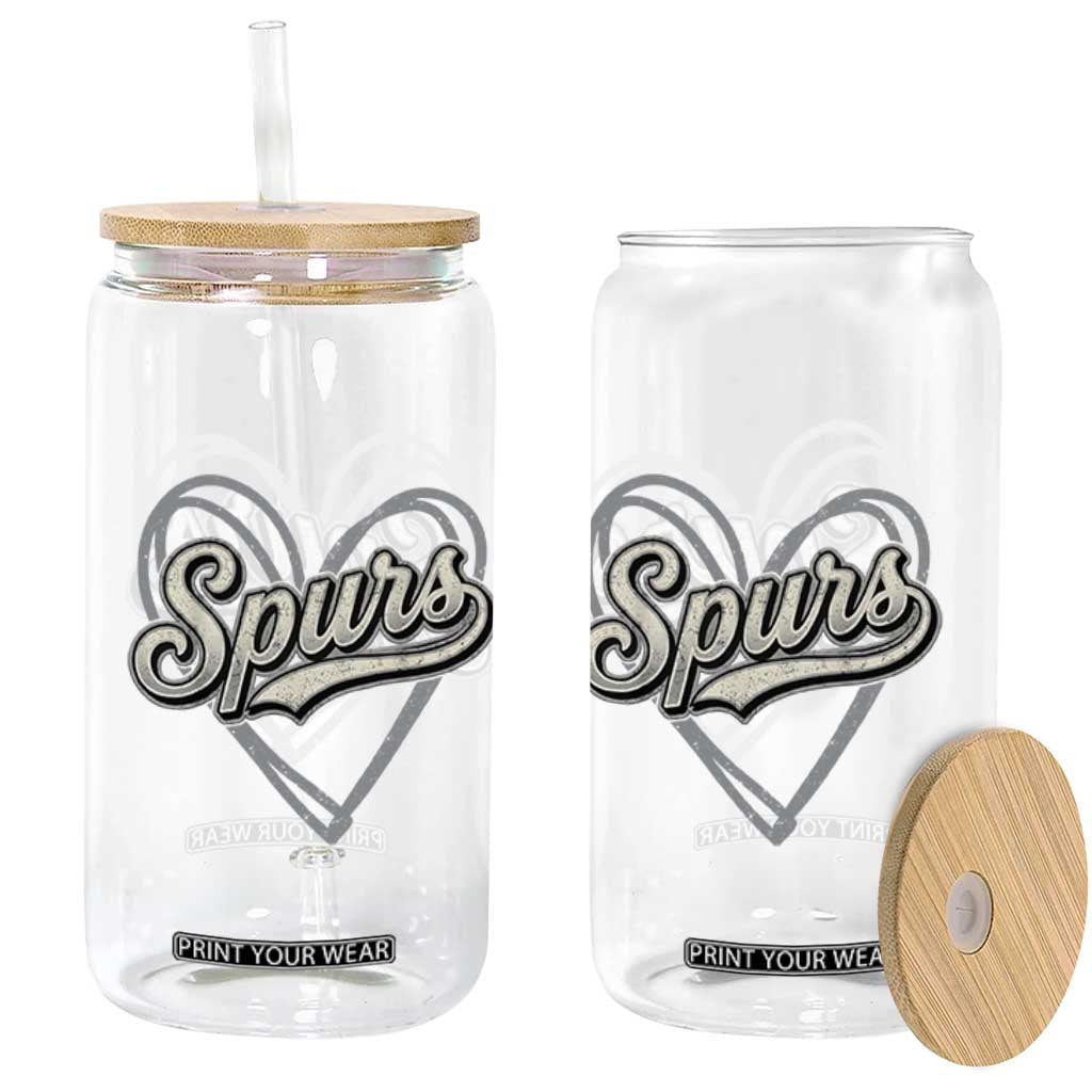 Vintage Spurs Name Script Heart Glass Can for Sports Fan