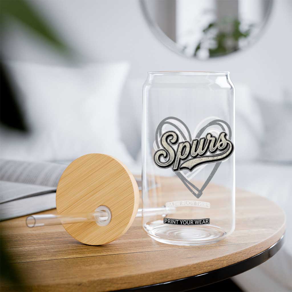Vintage Spurs Name Script Heart Glass Can for Sports Fan