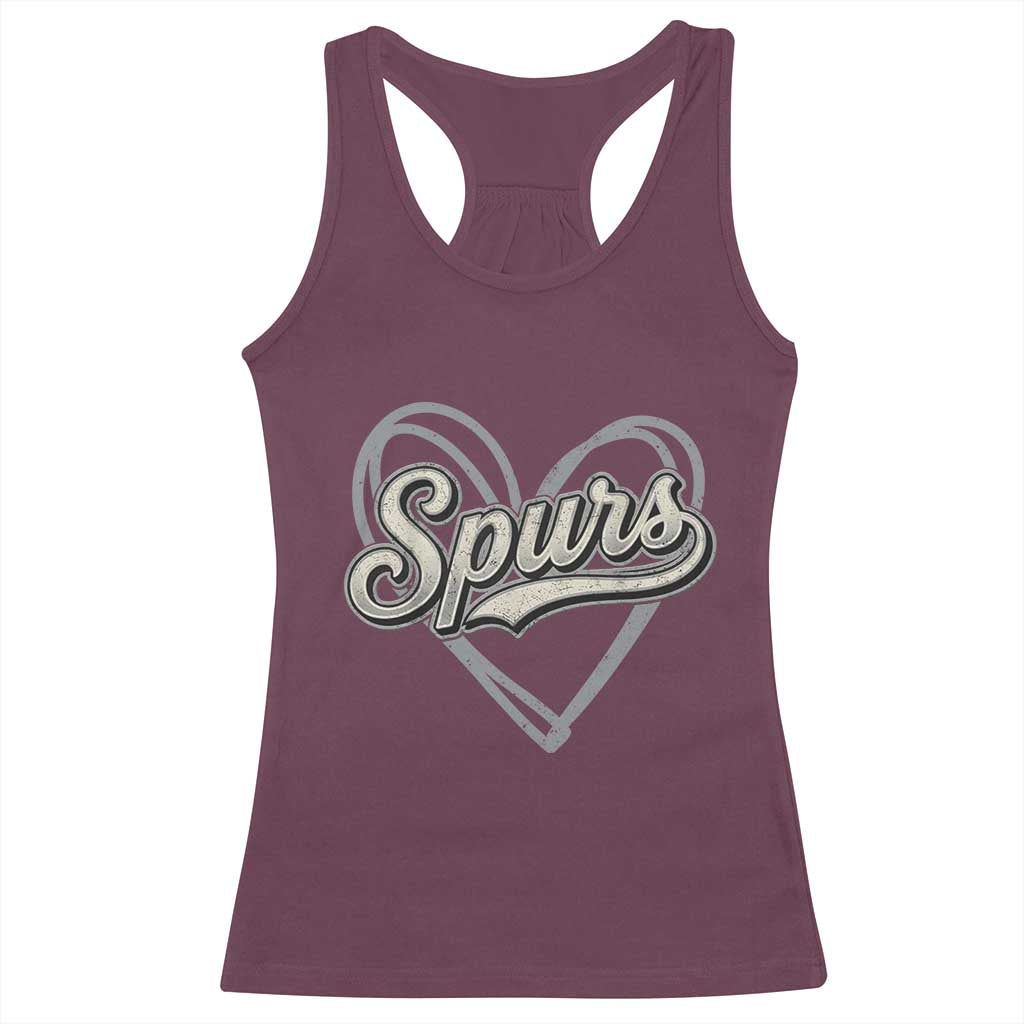 Vintage Spurs Name Script Heart Racerback Tank Top for Sports Fan TS02 Maroon Print Your Wear
