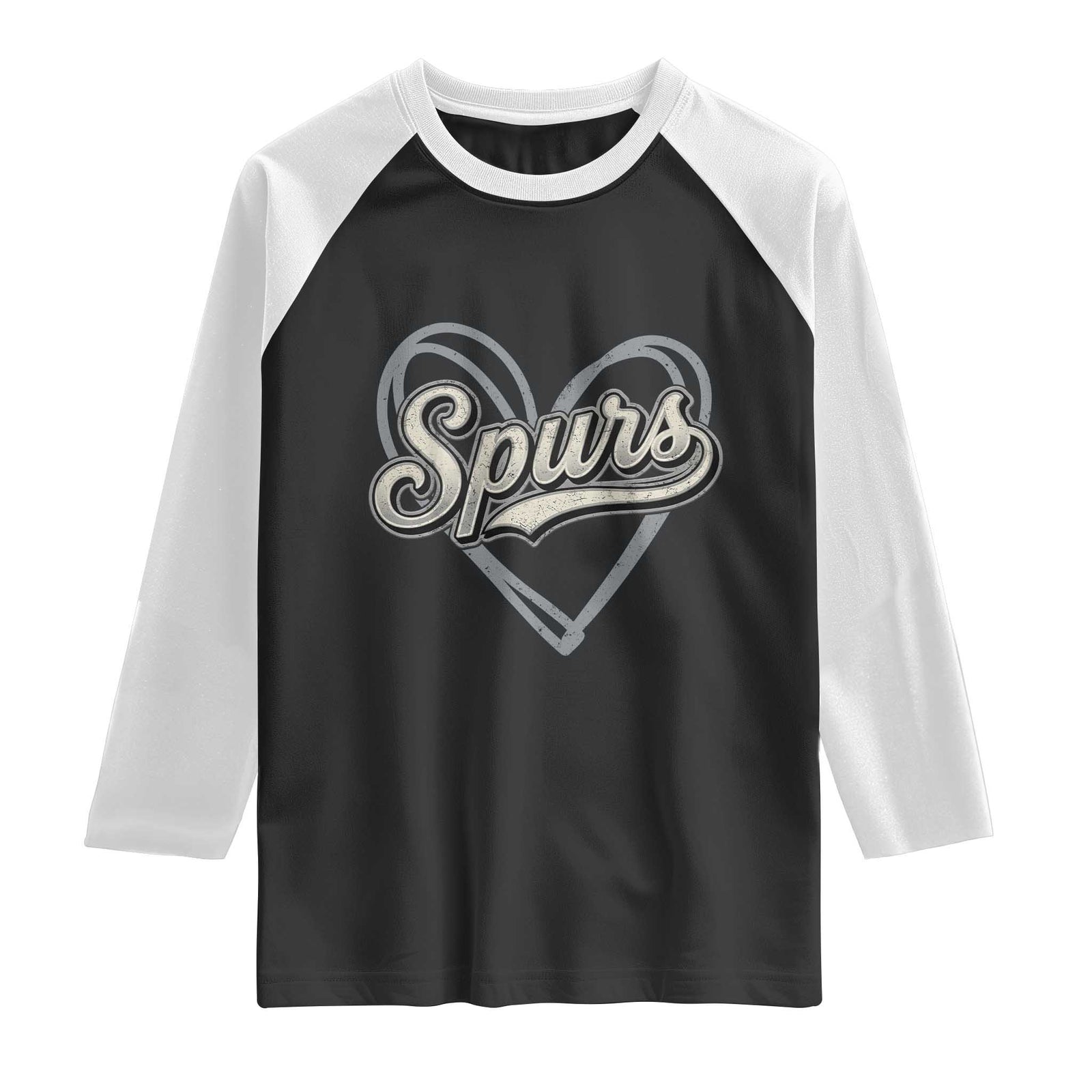 Vintage Spurs Name Script Heart Raglan Shirt for Sports Fan TS02 Black White Print Your Wear