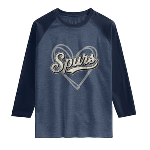 Vintage Spurs Name Script Heart Raglan Shirt for Sports Fan