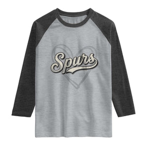Vintage Spurs Name Script Heart Raglan Shirt for Sports Fan