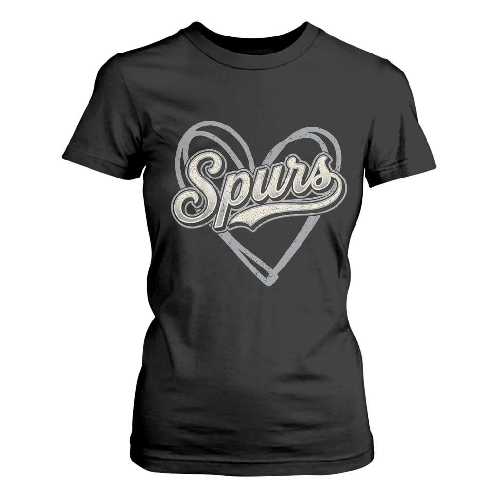 Vintage Spurs Name Script Heart T Shirt For Women for Sports Fan TS02 Black Print Your Wear