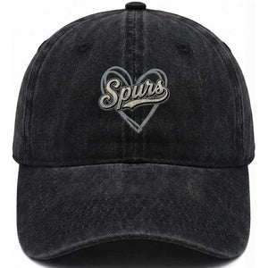 Vintage Spurs Name Script Heart Washed Cotton Baseball Cap for Sports Fan TS02 Print Your Wear