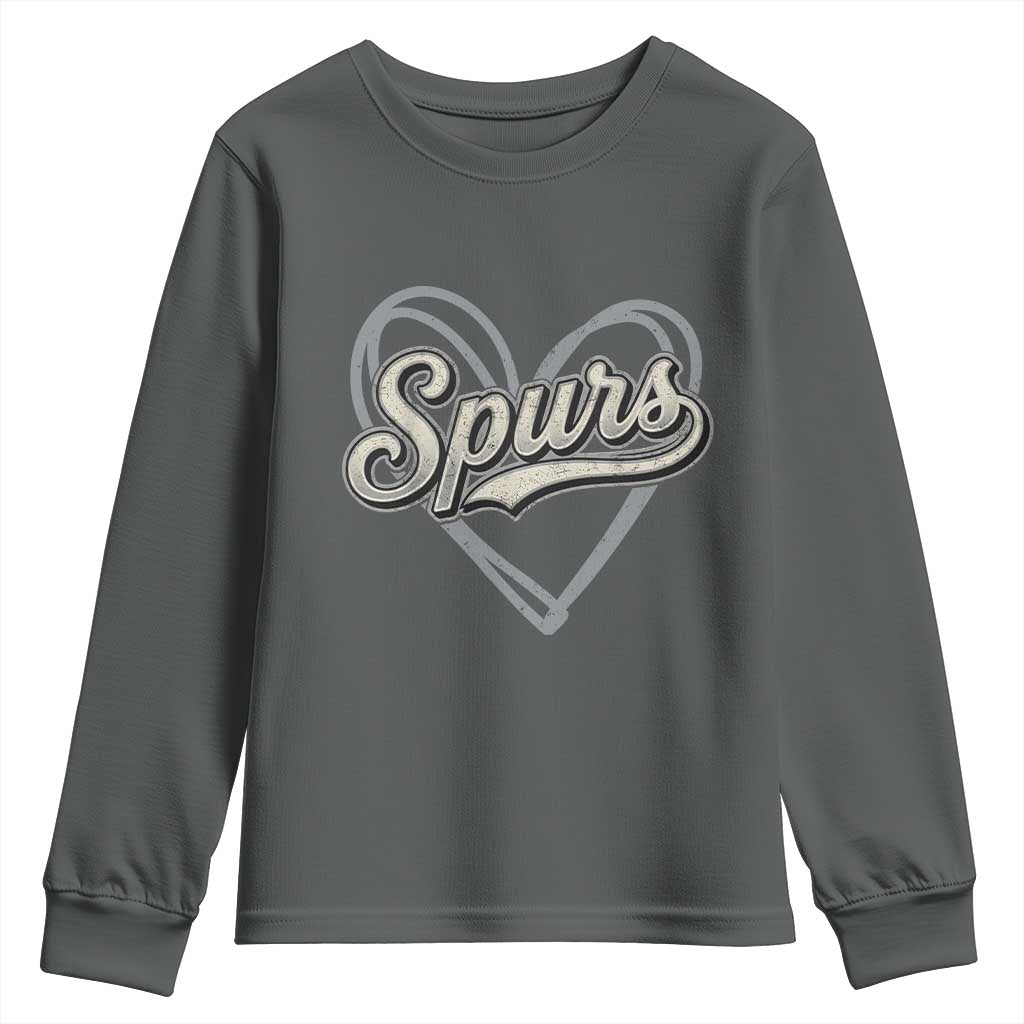 Vintage Spurs Name Script Heart Youth Sweatshirt for Sports Fan TS02 Dark Heather Print Your Wear