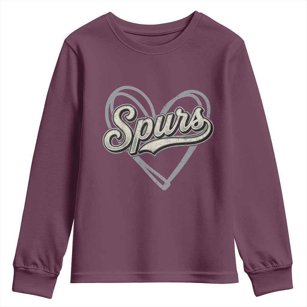 Vintage Spurs Name Script Heart Youth Sweatshirt for Sports Fan TS02 Maroon Print Your Wear