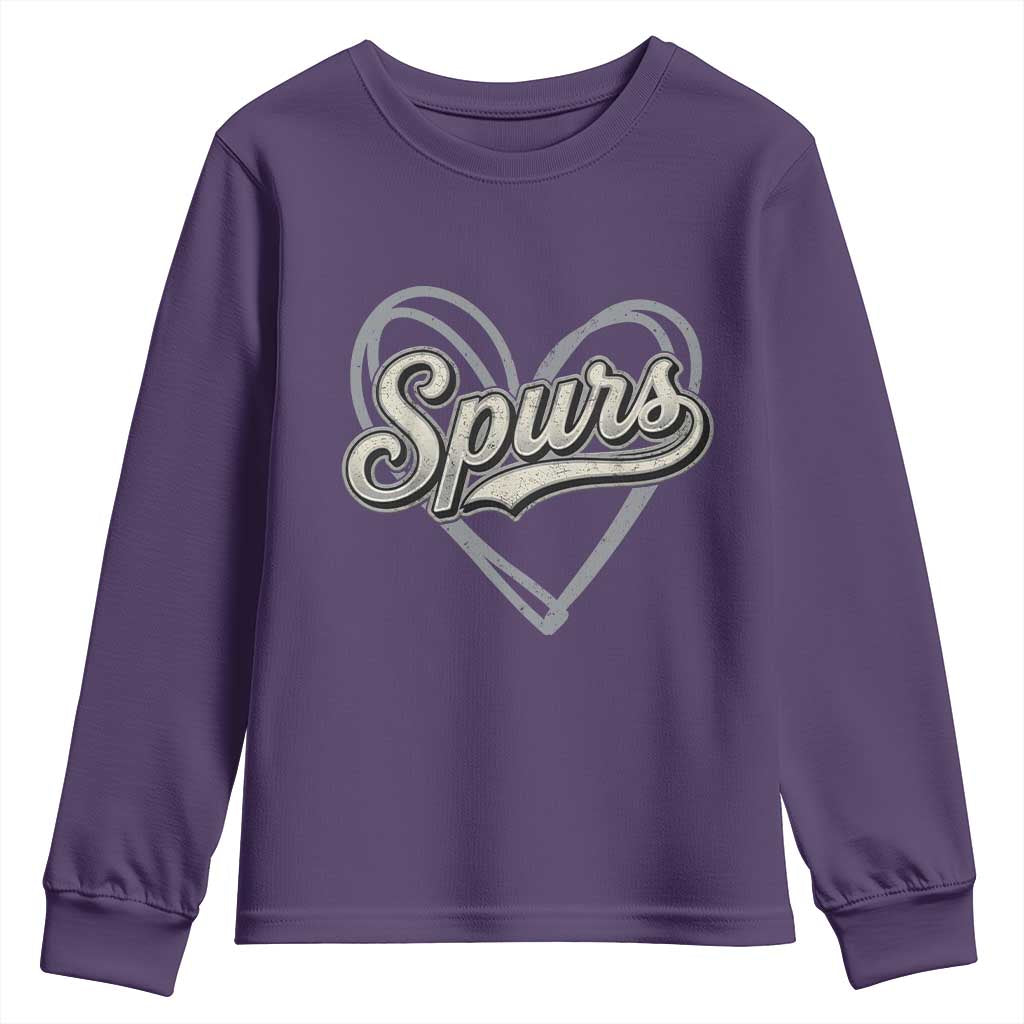 Vintage Spurs Name Script Heart Youth Sweatshirt for Sports Fan TS02 Purple Print Your Wear