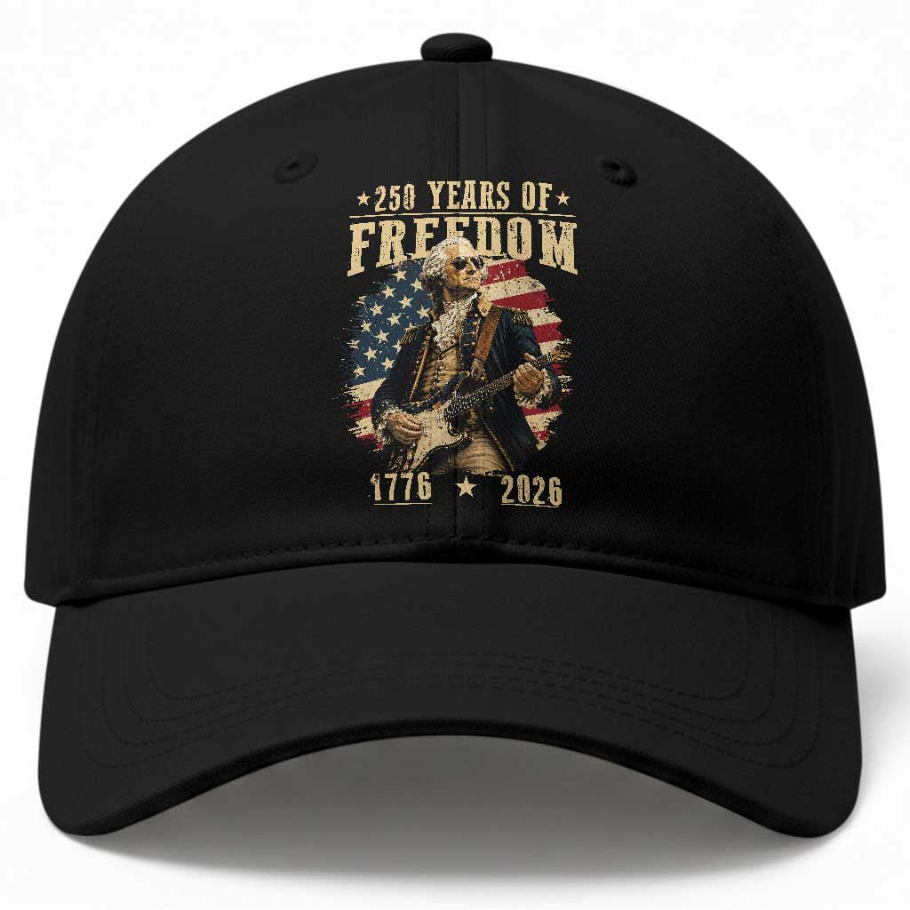250 Years of Freedom George Washington Rock Star Baseball Cap Funny Electric Guitar Player Vintage American Flag 1776 to 2026 Semiquincentennial TS02 Print Your Wear