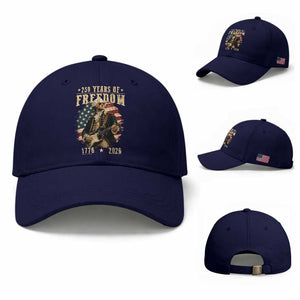 250 Years of Freedom George Washington Rock Star Baseball Cap Funny Electric Guitar Player Vintage American Flag 1776 to 2026 Semiquincentennial TS02 Baseball Cap Universal Fit Dark Blue Print Your Wear