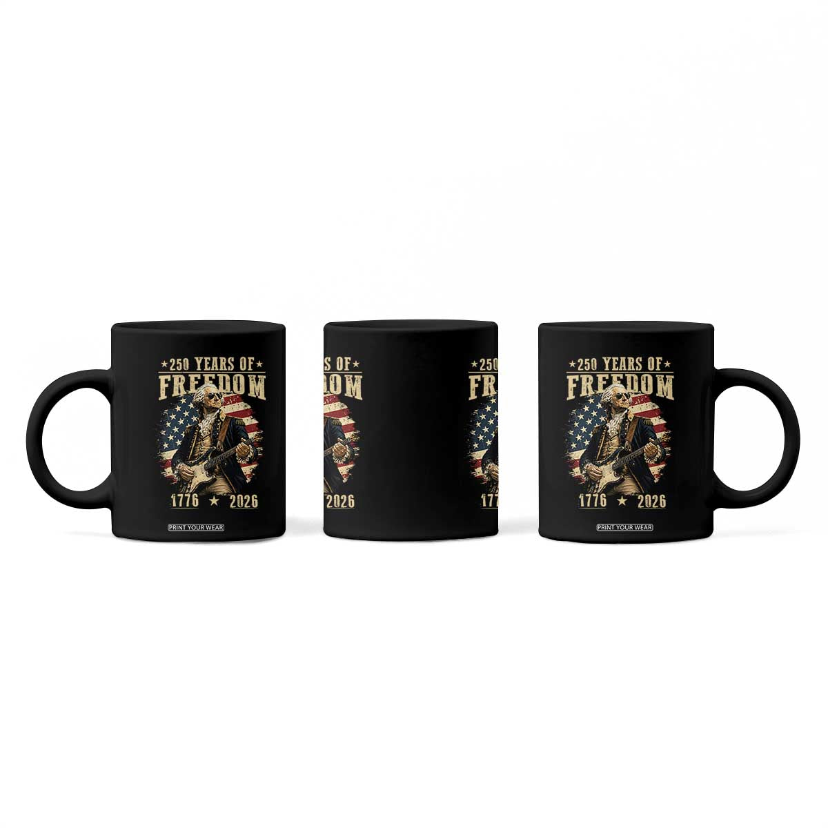 250 Years of Freedom George Washington Rock Star Coffee Mug Funny Electric Guitar Player Vintage American Flag 1776 to 2026 Semiquincentennial TS02 Print Your Wear