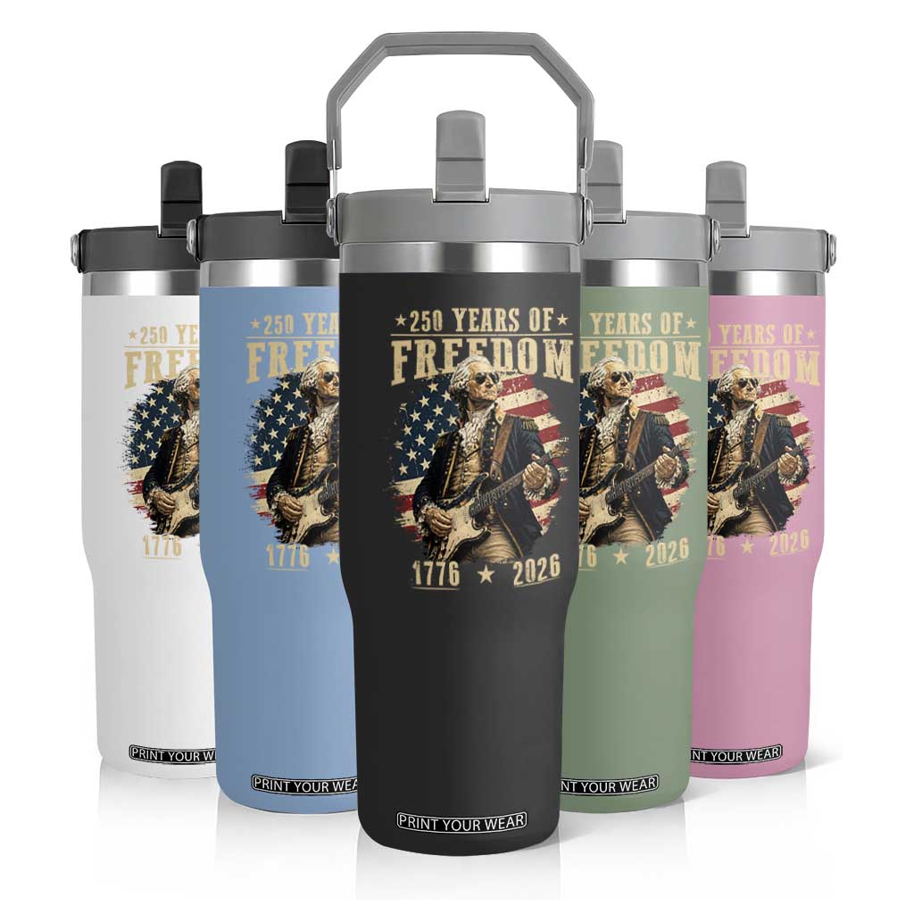 250 Years of Freedom George Washington Rock Star Flip Straw Tumbler Funny Electric Guitar Player Vintage American Flag 1776 to 2026 Semiquincentennial TS02 Print Your Wear
