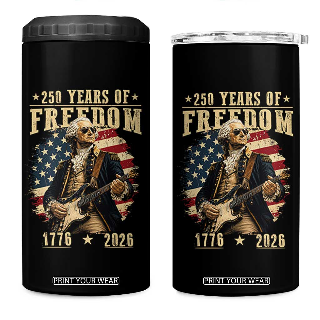 250 Years of Freedom George Washington Rock Star 4 in 1 Can Cooler Tumbler Funny Electric Guitar Player Vintage American Flag 1776 to 2026 Semiquincentennial TS02 One Size: 16 oz Black Print Your Wear